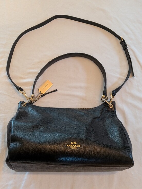 Coach Handbags - Coach Mia Black Pebbled Leather Shoulder Bag with Gold Hardware